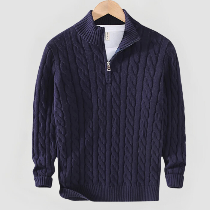 Demi-zipper Liam en maille torsadée