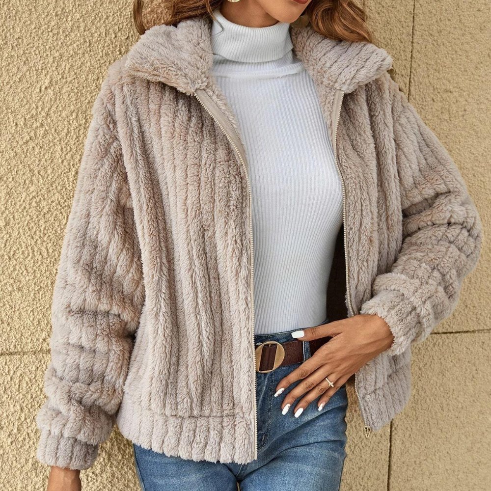 Berg-Feldt | Lässige Plushjacke mit Reißverschluss Kunstfell Warm und Elegant