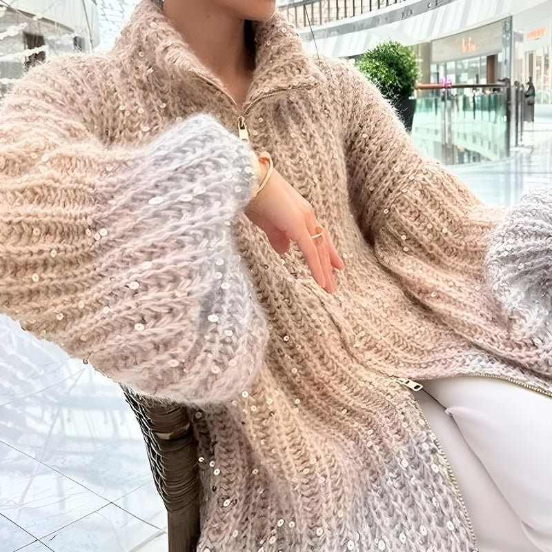 Berg-Feldt | Stylischer Gestrickter Glitzerpullover mit Reißverschluss