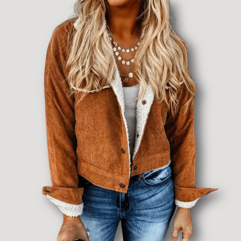 Veste Briarwyn en velours côtelé rétro avec intérieur doux en Sherpa